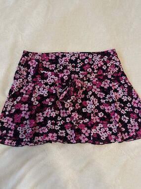 Pink & Black Floral Mini Skirt